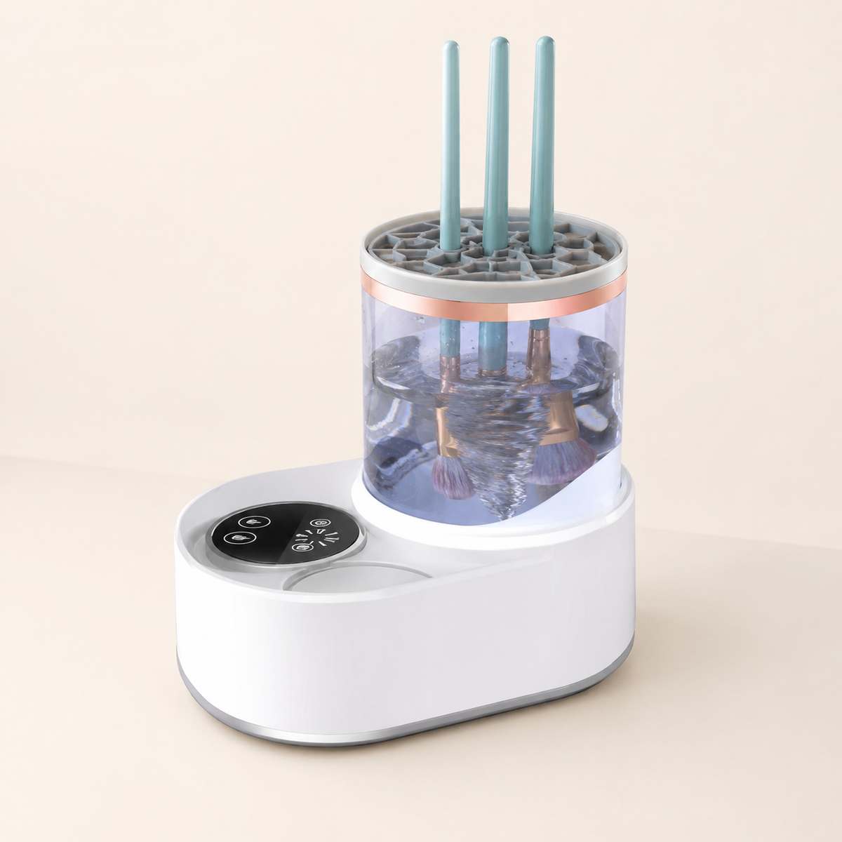Elektrisk sminkborstrengörare med torkfunktion